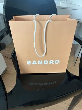 Sandro Peach Paper Tote with White Logo and Rope Handles